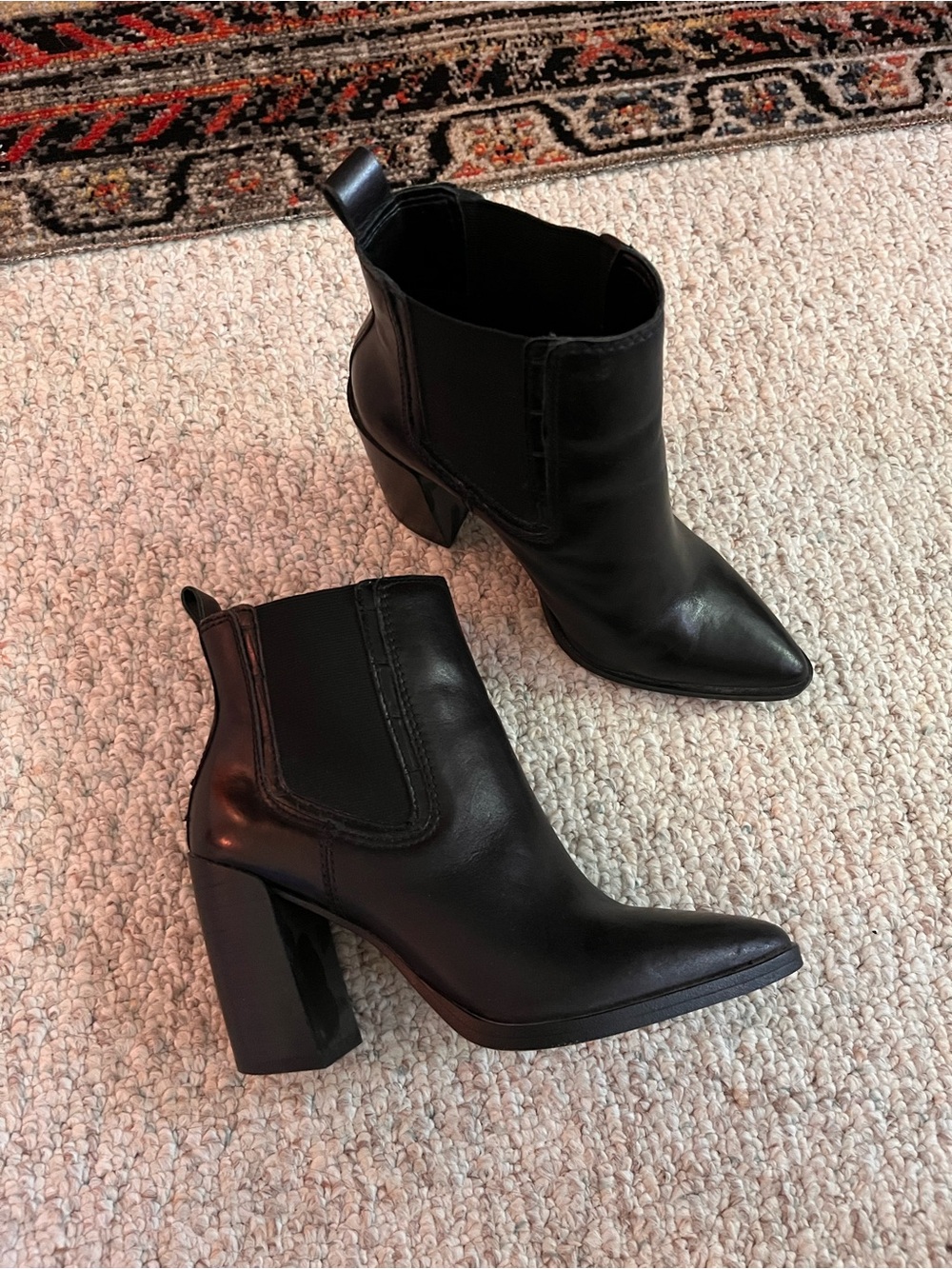 Vince Camuto Black Pointed-Toe Block Heel Ankle Boots